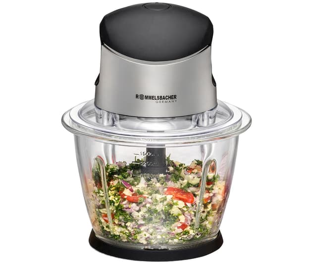 ROMMELSBACHER Multi Zerkleinerer MZ 500 – kraftvoller Motor, 4-flügeliges Spezialmesser aus Edelstahl, 1,5 Liter Glasbehälter, schwarz/Chrom gebürstet, 500 Watt 1,5 Liter Volumen