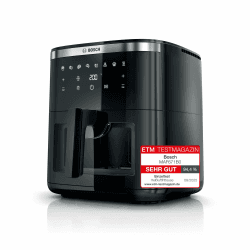 Bosch Heißluftfritteuse Serie 6, XXL 7,2 L Fassungsvermögen, 7 voreingestellte Programme, beleuchtetes Sichtfenster, bis zu 65% schnelleres Kochen, AirFryer in Schwarz, MAF671B0 Angebot bei HelloDeals