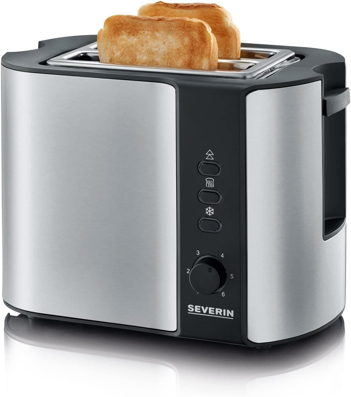 SEVERIN Automatik-Toaster, mit Brötchenaufsatz, hochwertiger Edelstahl Toaster zum Toasten, Auftauen und Erwärmen, 800 W, Edelstahl-gebürstet/schwarz, AT 2589 Toaster Single