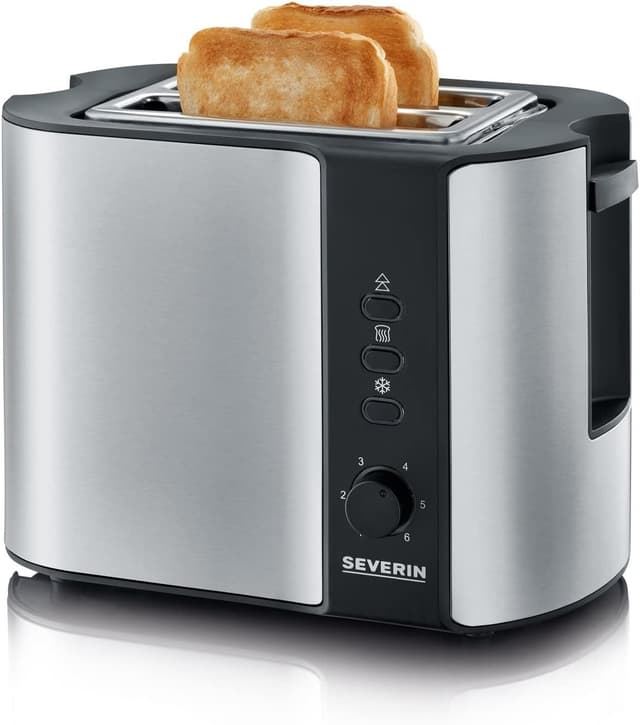 SEVERIN Automatik-Toaster, mit Brötchenaufsatz, hochwertiger Edelstahl Toaster zum Toasten, Auftauen und Erwärmen, 800 W, Edelstahl-gebürstet/schwarz, AT 2589 Toaster Single