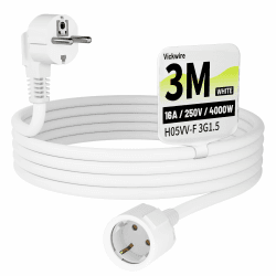 Vickwire Verlängerungskabel 3m Kabel Kabelverlängerungen mit Schutzkontakt Stecker Schuko Verlängerung 16A/250V, Weiß, H05VV-F 3G1,5 mm² Angebot bei HelloDeals