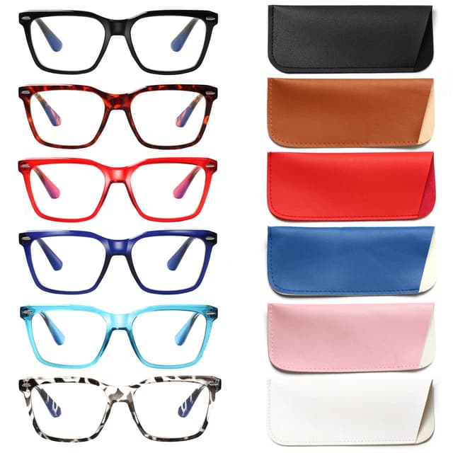 COJWIS 6 Pack Lesebrille Damen Herren Blaulichtfilter Brille Anti-Müdigkeit Computerbrille Gaming Schutzbrille und Großer Rahmen Lesehilfe (6 Farbe Mischen, 0.75, multiplier_x) 6 Farbe Mischen 0.75 x