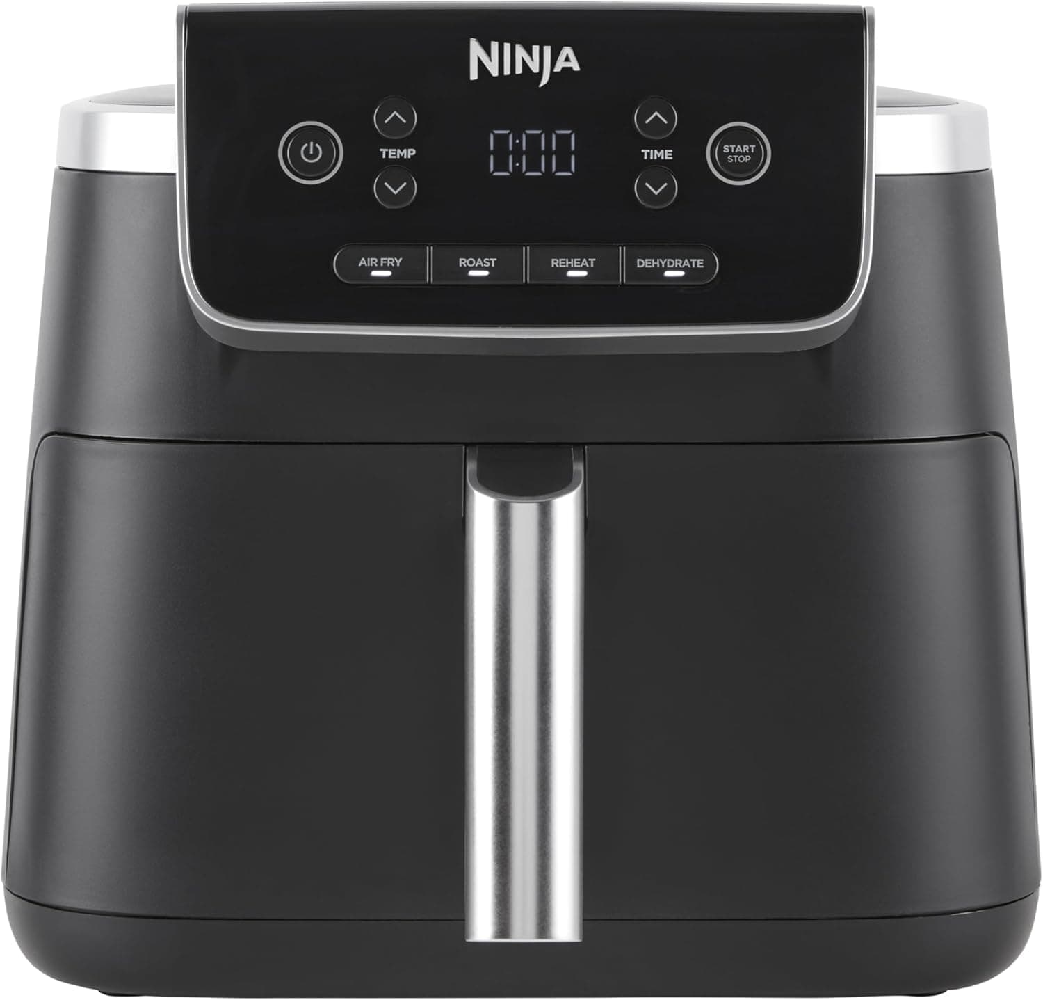 Ninja PRO Air Fryer Heißluftfritteuse, 4,7L Airfryer, Einzelkorb-Heißluftfritteuse, 4-in-1, für 1-2 Portionen, Digital, Kochen aus dem Gefrorenen, Antihaft-Schublade & Crisper Korb, Schwarz AF140EU 4.7L Schwarz