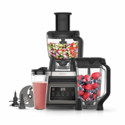 Ninja 3-in-1 Küchenmaschine & Mixer mit 5 Programmen: Mixen, Max Mixen, Hacken, Mischen, Pürieren, 1,8L Schüssel, 2,1L Krug, 700ml Becher, 1200W, spülmaschinenfest, Auto-iQ, Schwarz BN800EU 3-in-1-Mixer Schwarz/Schiere Freude Angebot bei HelloDeals