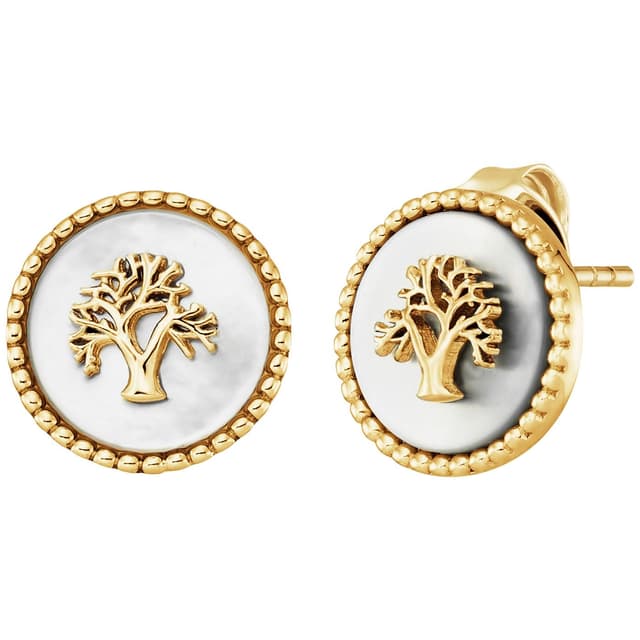 Engelsrufer Damen Ohrstecker aus Sterling Silber mit Lebensbaum in Gold auf weissem Perlmutt, nickelfrei, Größe: 12mm, ERE-LILTREE-PE-STG