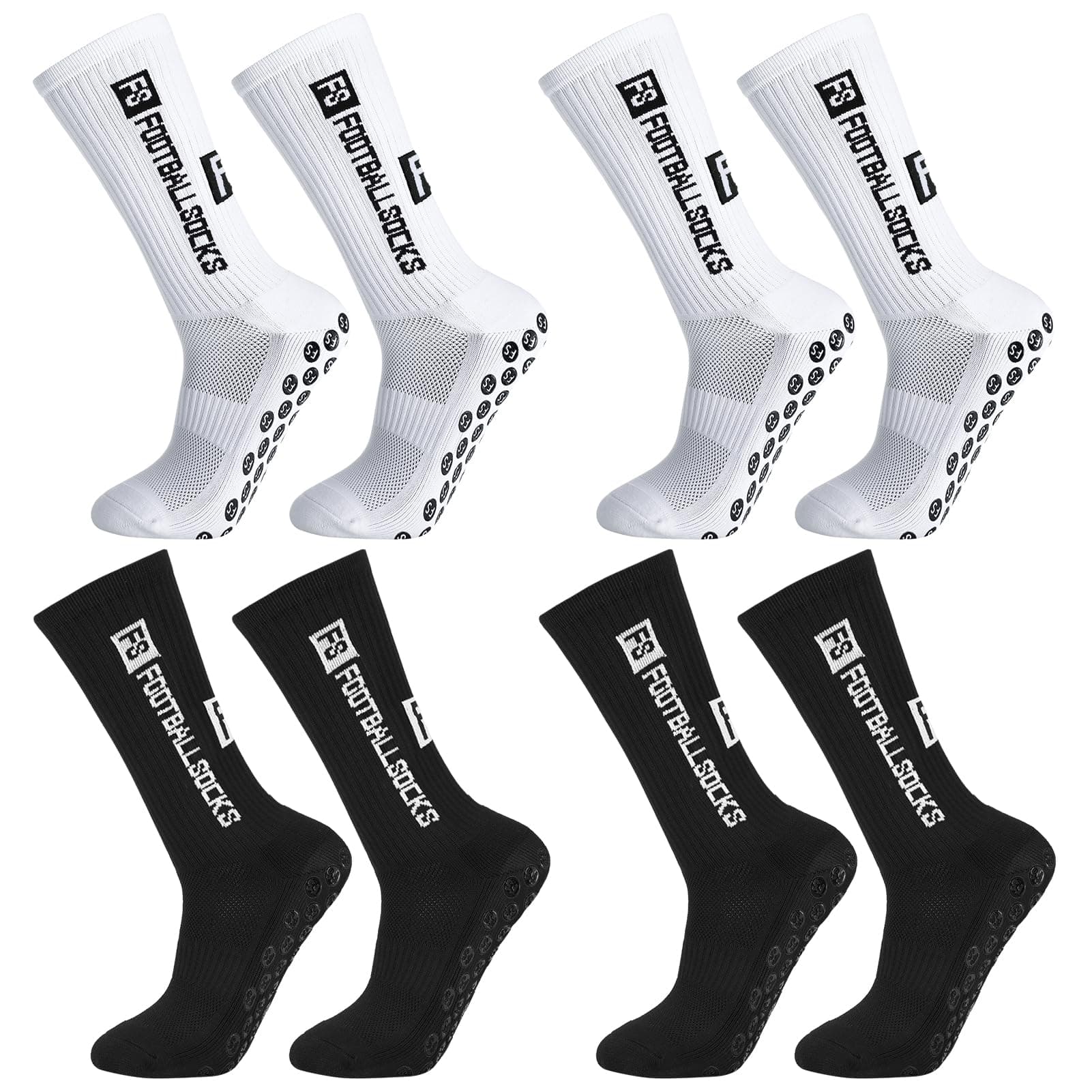 Apricitie 4 Paare Fußball Socken, 39-46 Fußballsocken Anti Rutsch Grip Sportsocken Rutschfeste Fussball Socken für Herren Damen