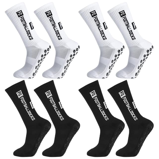 Apricitie 4 Paare Fußball Socken, 39-46 Fußballsocken Anti Rutsch Grip Sportsocken Rutschfeste Fussball Socken für Herren Damen