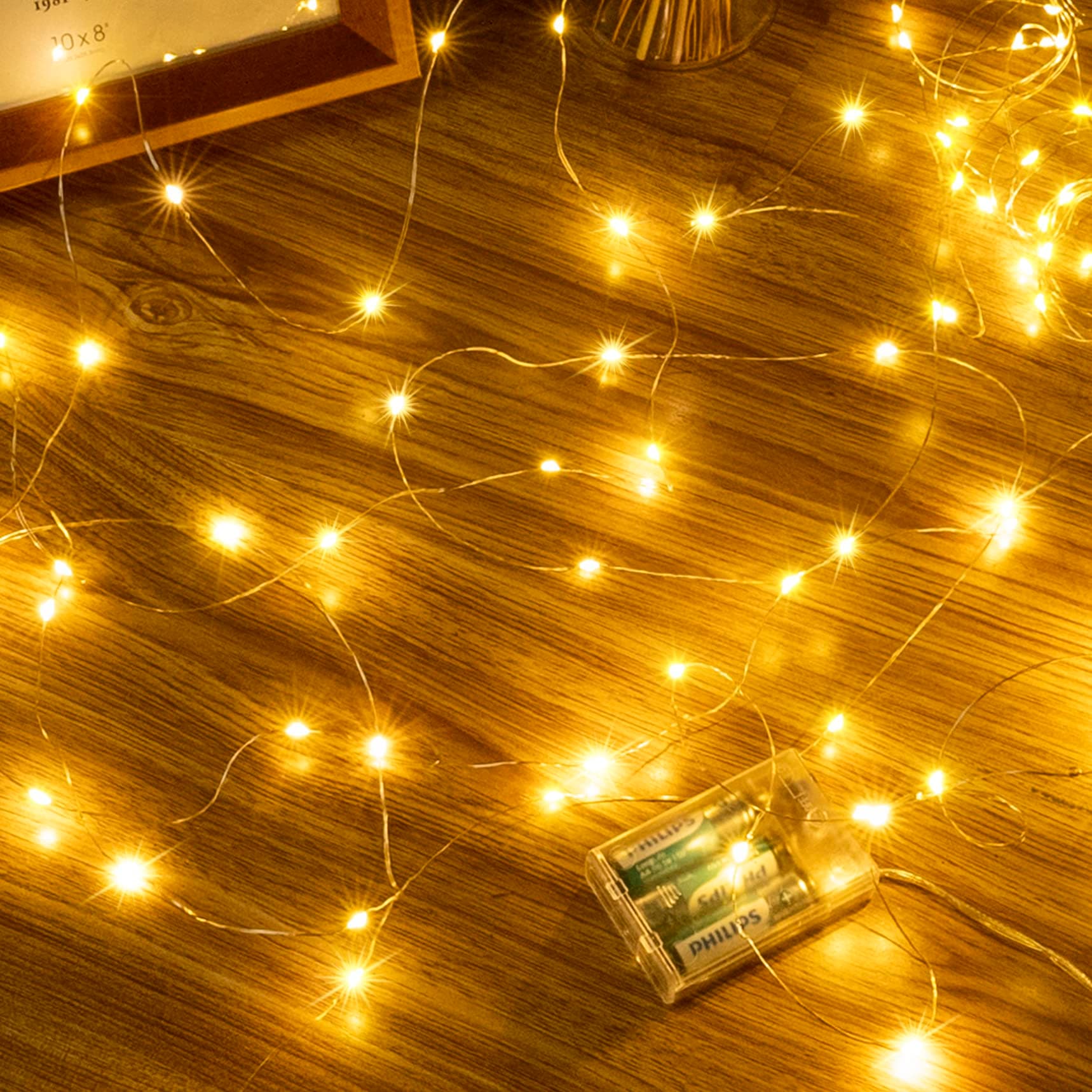 Ollny 5M LED Lichterkette Batterie, 50er LED Lichterkette innen Kupferdraht IP44 wasserdicht, led lichterkette mit batterie für DIY Schlafzimmer Party Garten Hochzeit Deko Warmweiß 5m