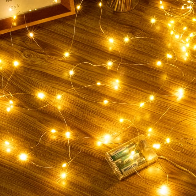 Ollny 5M LED Lichterkette Batterie, 50er LED Lichterkette innen Kupferdraht IP44 wasserdicht, led lichterkette mit batterie für DIY Schlafzimmer Party Garten Hochzeit Deko Warmweiß 5m