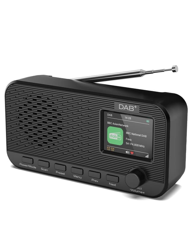 OiDiPi DAB Radio mit Bluetooth, wiederaufladbares UKW-Digitalradio, Radios batteriebetrieben, tragbares DAB+ Radio, Küchenradio mit 80 Voreinstellungen, 2,4-Zoll-Farbdisplay, Dual-Wecker, Sleeptimer Schwarz