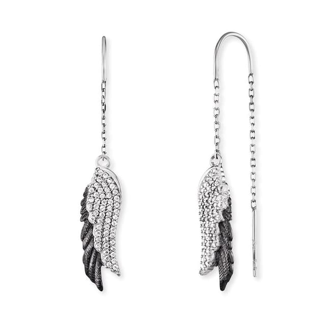 Engelsrufer Damen Ohrhänger aus Sterling Silber mit Flügel Anhänger in silber/schwarz - besetzt mit 102 Zirkonia Steinen - Hakenverschluss - nickelfrei - 11,5mm Single