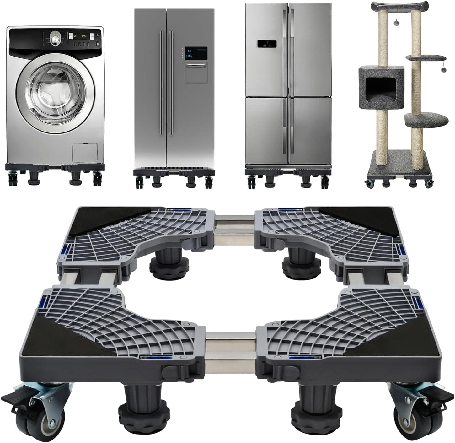 Mobile Base with Wheels and Feet, Adjustable Furniture Dolly for Washer, Dryer and Refrigerator, 4 Locking Wheels (4 Wheels 4 Feet-Extra Large)