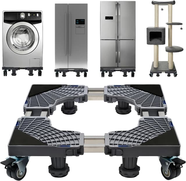 Mobile Base with Wheels and Feet, Adjustable Furniture Dolly for Washer, Dryer and Refrigerator, 4 Locking Wheels (4 Wheels 4 Feet-Extra Large)