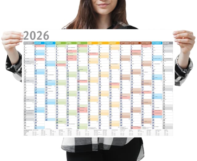 Din A2 Wandkalender für 2026, 14 Monate, Jahreskalender Monatsübersicht, (59,4 cm x 42 cm),Planer Termine, bspw. für Büro, Zuhause, Jahresplaner, Monatsplaner, Familienkalender, Kalender gefaltet