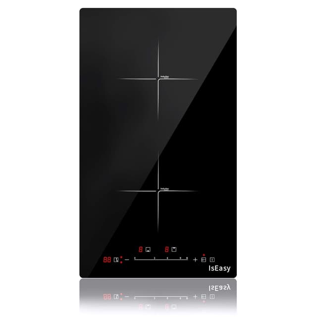 Domino Induktionskochfeld, lsEasy Induktionskochplatte mit 2 Kochzonen/ 3400W/29.5cm/Stecker, Einbau 3400W. 1-99Min Timer, Touch-Steuerung,9 Heizstufen, Booster-Funktion, 220-240V 2 Kochzonen(3400W)
