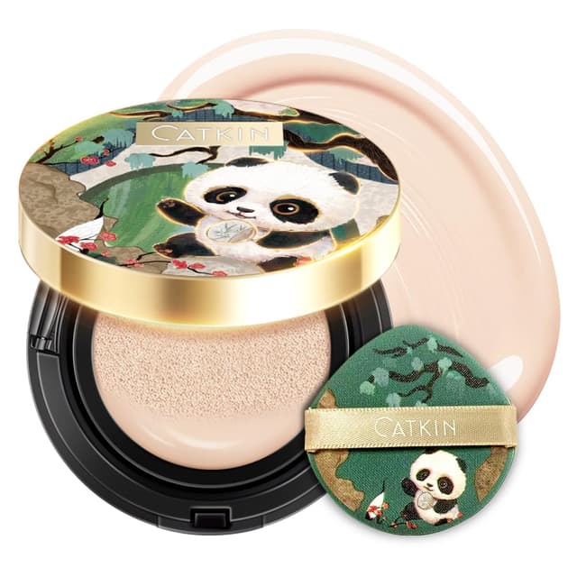 CATKIN Full Coverage Cushion Foundation, Flüssige Foundation in Kompakt, Atmungsaktive, Langanhaltender, Feuchtigkeitsspendendes, Porenfreies Gesichts Makeup für Empfindliche Haut, Matte Finish, 15g*2 C01 Fair (Panda Land)