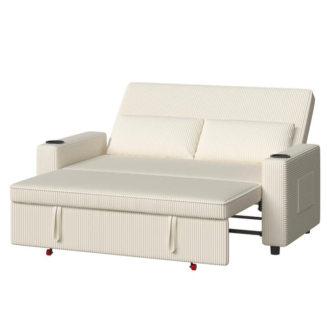 Devoko Sofa mit Schlaffunktion, Schlafcouch Ausziehbar mit Verstellbarer Rückenlehne, Schlafsofa Klein Klappsofa Sofa 2 Sitzer für Wohnzimmer & Schlafzimmer, Beige