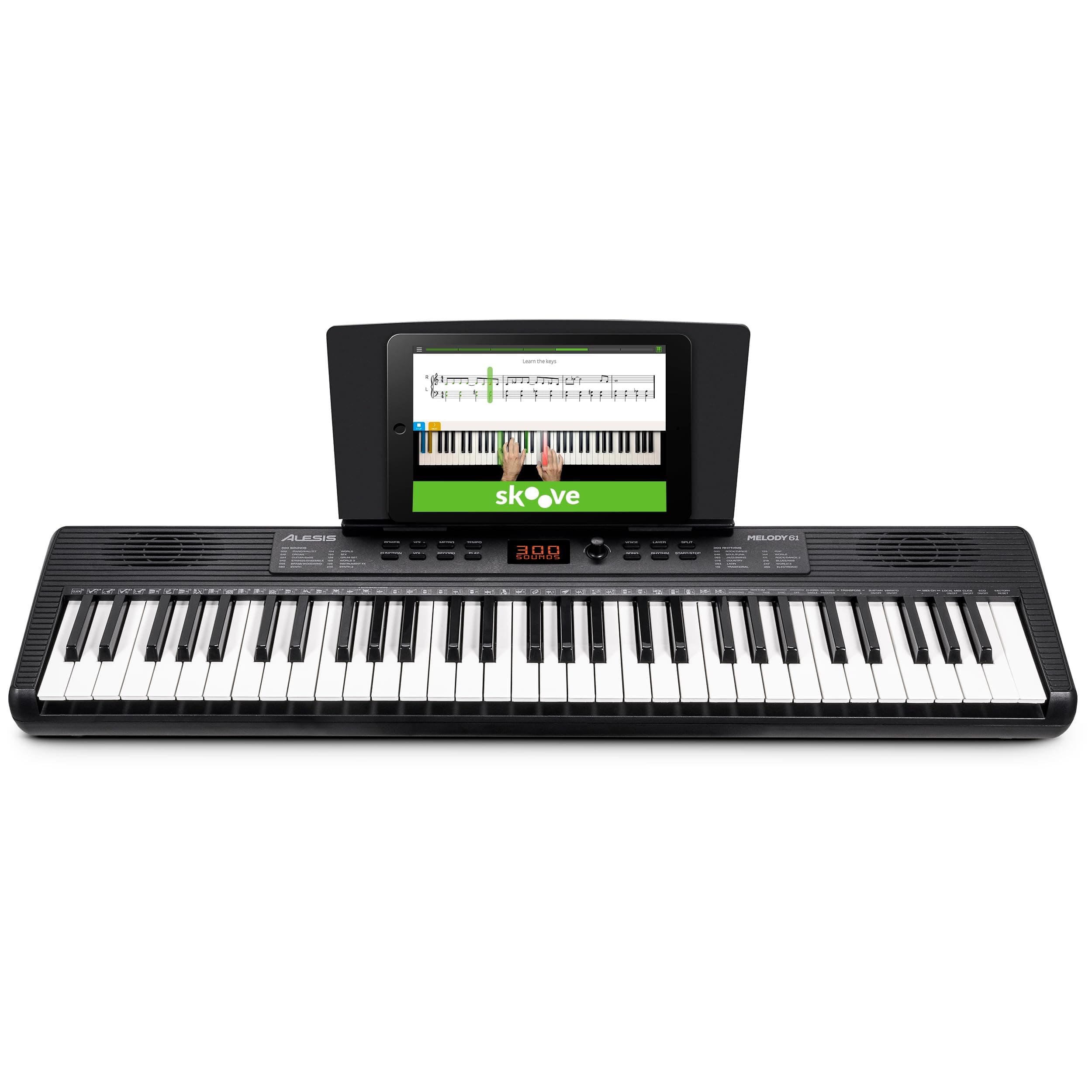Alesis Melody 61 Keyboard Piano für Einsteiger mit 61 Tasten, Lautsprechern, Tablet-/Notenablage, 300 Sounds und Musiklektionen
