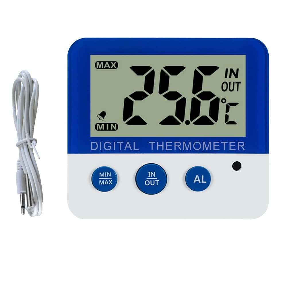 Gellvann Digitales Gefrier-Thermometer/Kühlschrank mit Magnet und Stander Digital Gefrierthermometer mit Alarmanzeige LED Max/Min Gefrierschrank Thermometer für Küche zu Hause blau