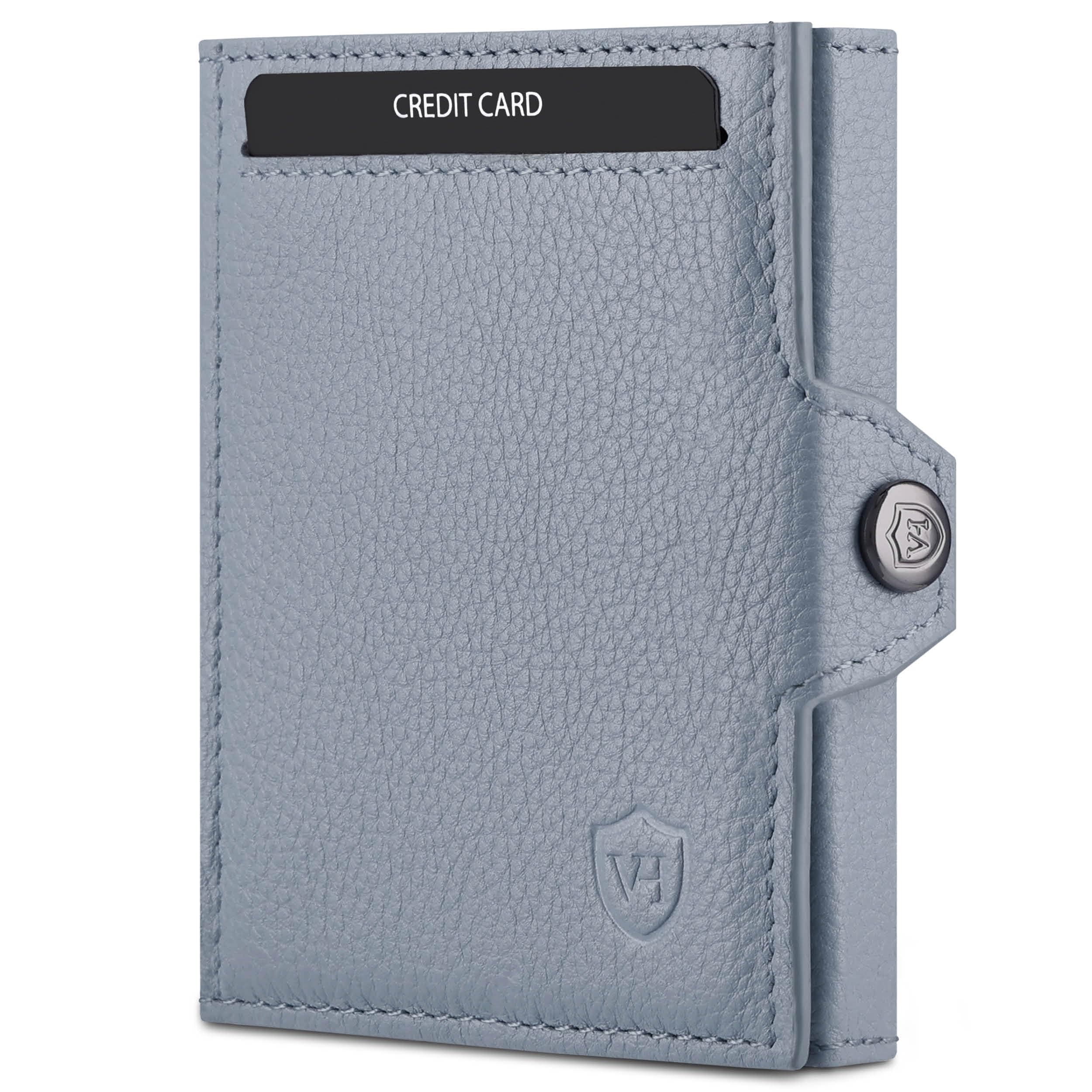 VON HEESEN Slim Wallet mit XXL Münzfach & RFID-Schutz - Leder Geldbeutel - Mini Geldbörse für Herren und Damen - Kartenetui Echtleder Karten Portemonnaie klein - Kreditkartenetui Hellblau