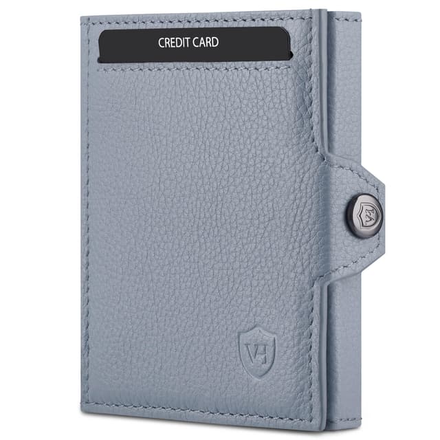 VON HEESEN Slim Wallet mit XXL Münzfach & RFID-Schutz - Leder Geldbeutel - Mini Geldbörse für Herren und Damen - Kartenetui Echtleder Karten Portemonnaie klein - Kreditkartenetui Hellblau