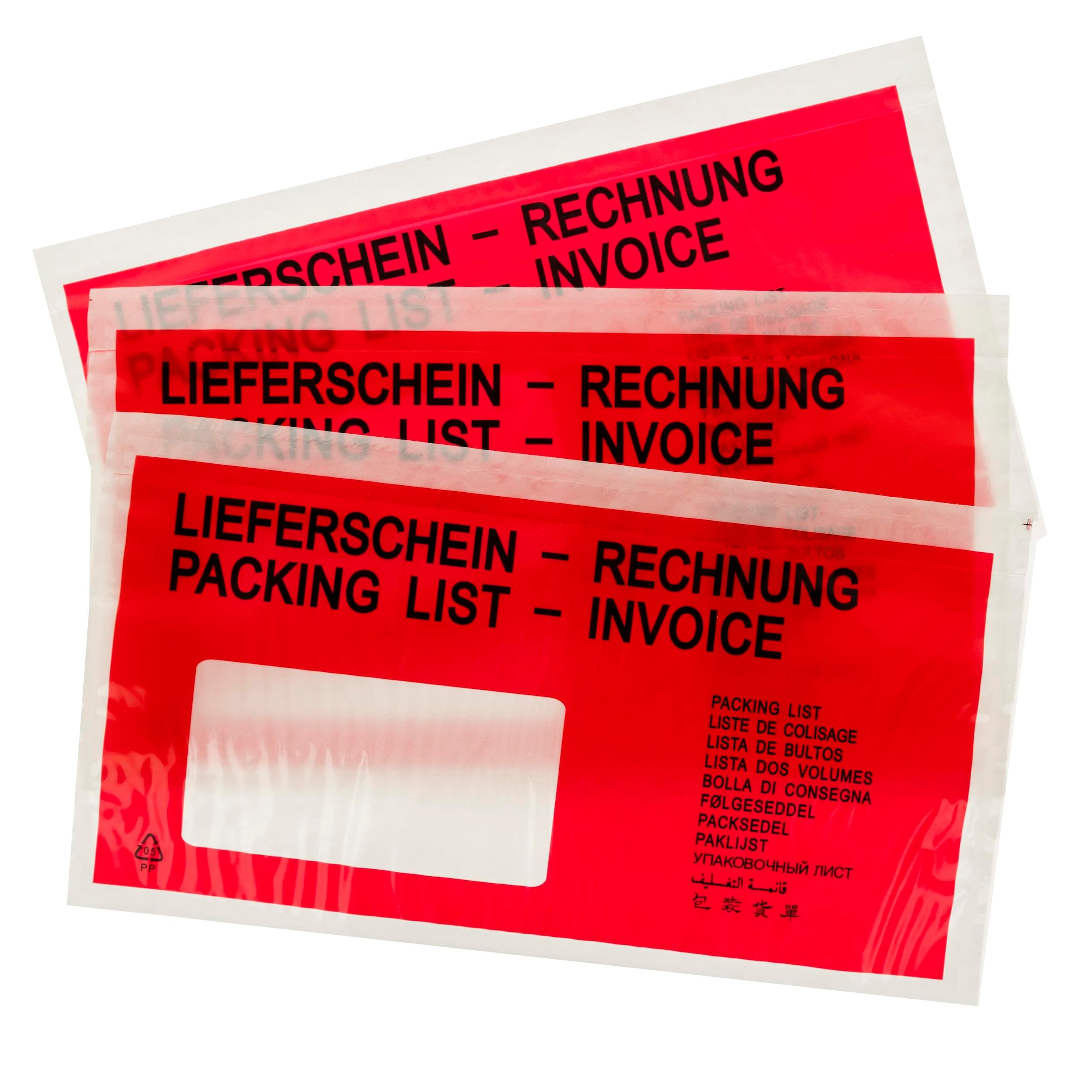LOGIC PACK Lieferscheintaschen DIN DL 225x110 mm Transparent – 1000 Stück, Dokumententaschen selbstklebend transparent, Rechnungstaschen für A5, Begleitpapiertaschen LDPE mit rot/schwarz Aufdruck 1000 Stück DL (225 x 110 mm) Rot