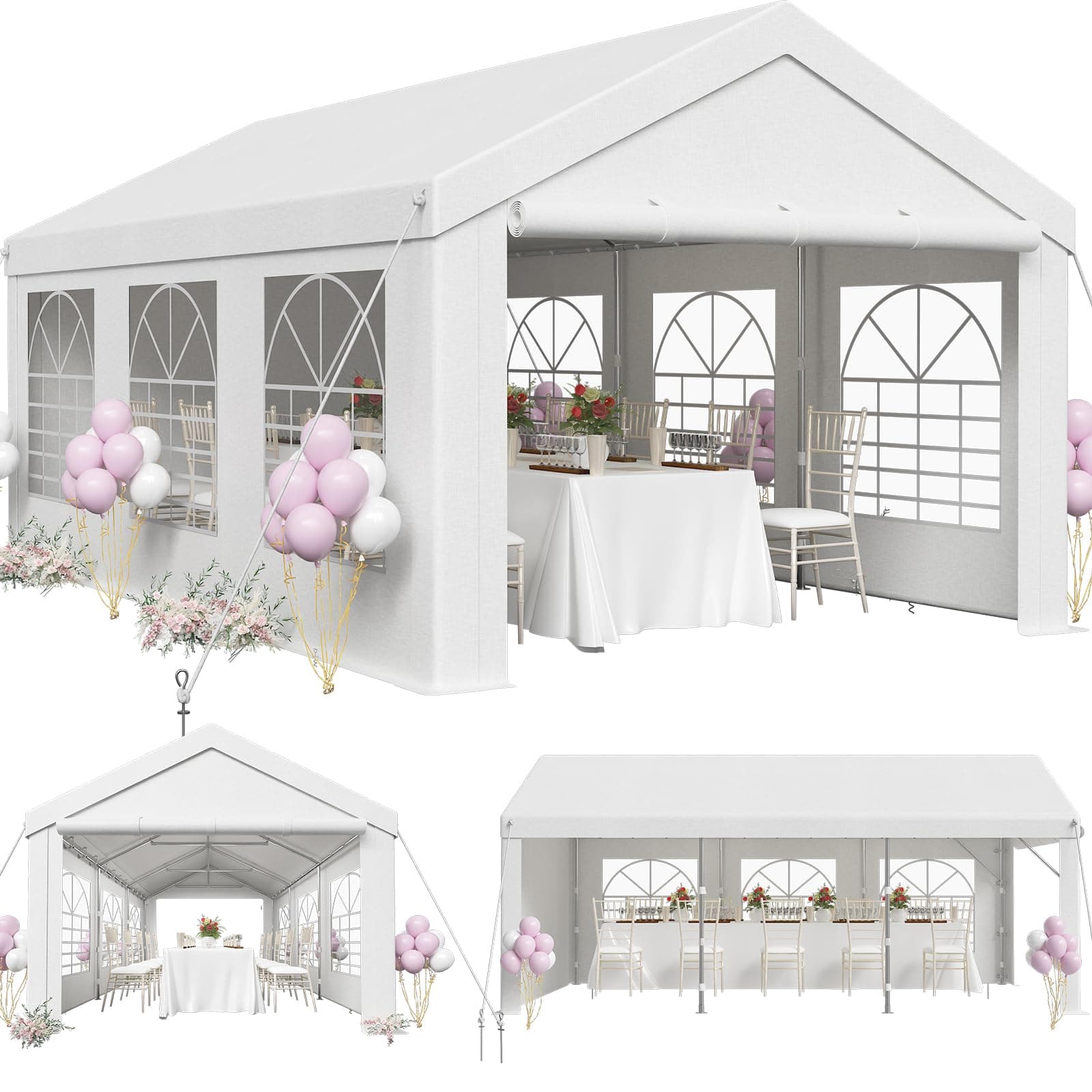 JUMMICO Pavillon Partyzelt 3x6 Wasserdicht Stabil Gartenzelt UV Schutz 50+ Zelt 170g PE Plane Festzelt Bierzelt Gartenpavillon für Garten, Party, Festival, Hochzeit, weiß 3*6