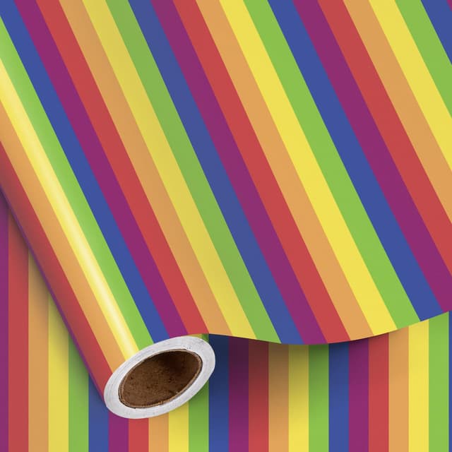 RUSPEPA Regenbogen-Streifen-Geschenkpapierrolle, Mini-Rolle, buntes horizontales Streifen-Design, lebendiges Geschenkpapier für Geburtstage und Feiern zum Pride Month, 43,2 cm x 5 m Horizontaler Streifen