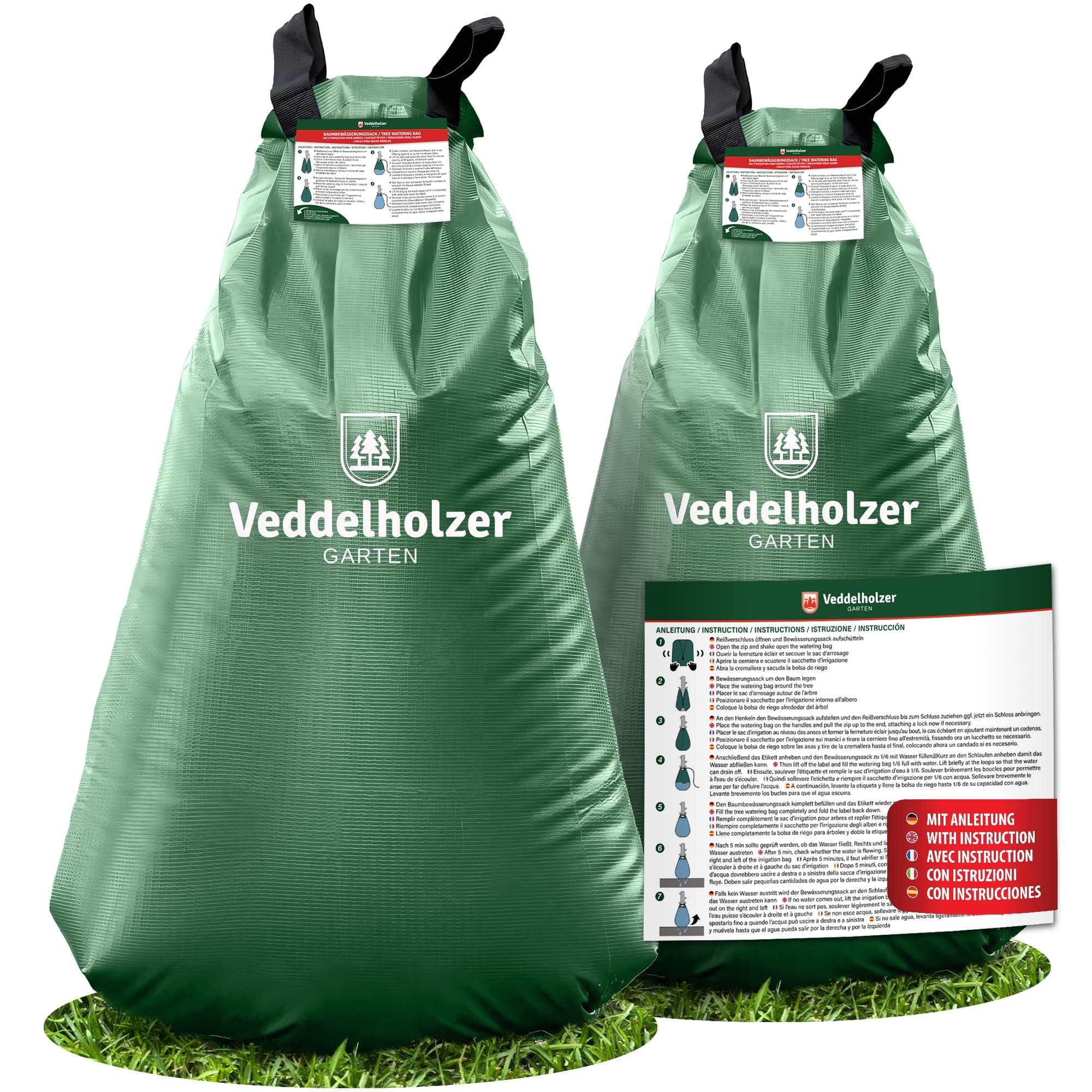Veddelholzer 2 x 75 l Baumbewässerungssack mit Reißverschluss kombinierbar. Diebstahlschutz und Schutzetikett. Robust und Wetterbeständig für kleine und große Bäume, Jungbäume und Sträucher. 2 x 75 Liter