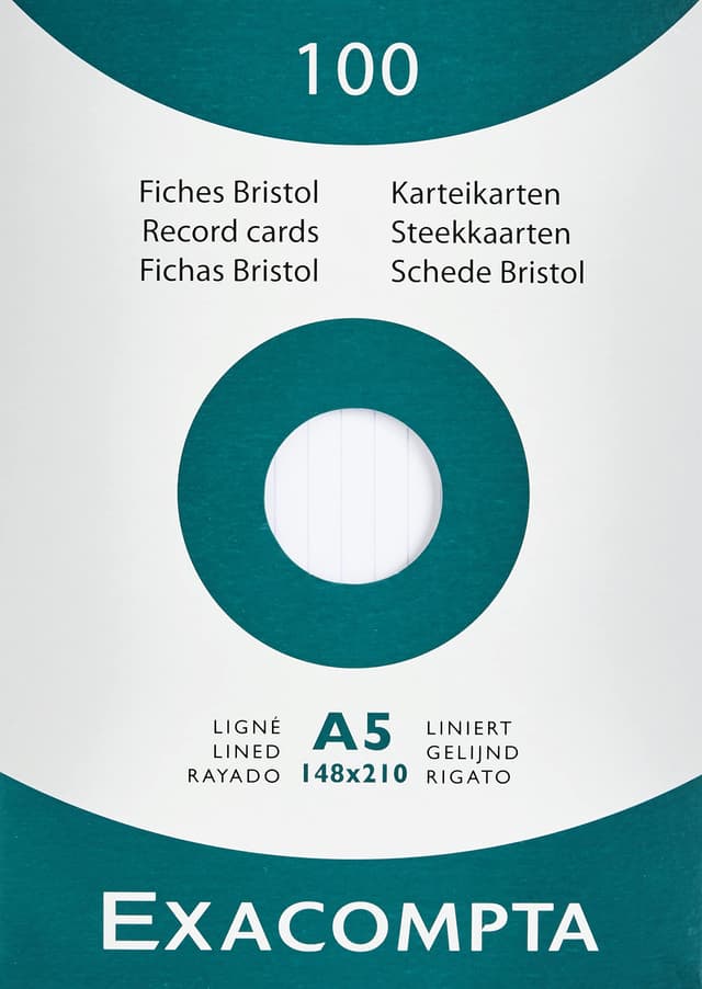 Exacompta 13808B 100er Pack Karteikarten liniert DIN A5 in Kartonschachtel 14,8 x 21cm ideal für die Schule und Universität zum Lernen weiß weiß 100 Blatt DIN A5 liniert