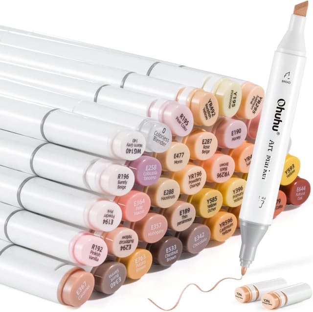 Ohuhu Marker Stifte Set, Hauttonfarben Stifte Set Permanent Marker Pen Meißel & Feine Verdoppelt Spitzt Kunst Sketch Twin Marker Stifte mit Tragetasche für Malerei Coloring Unterstreichunge Skin Tones