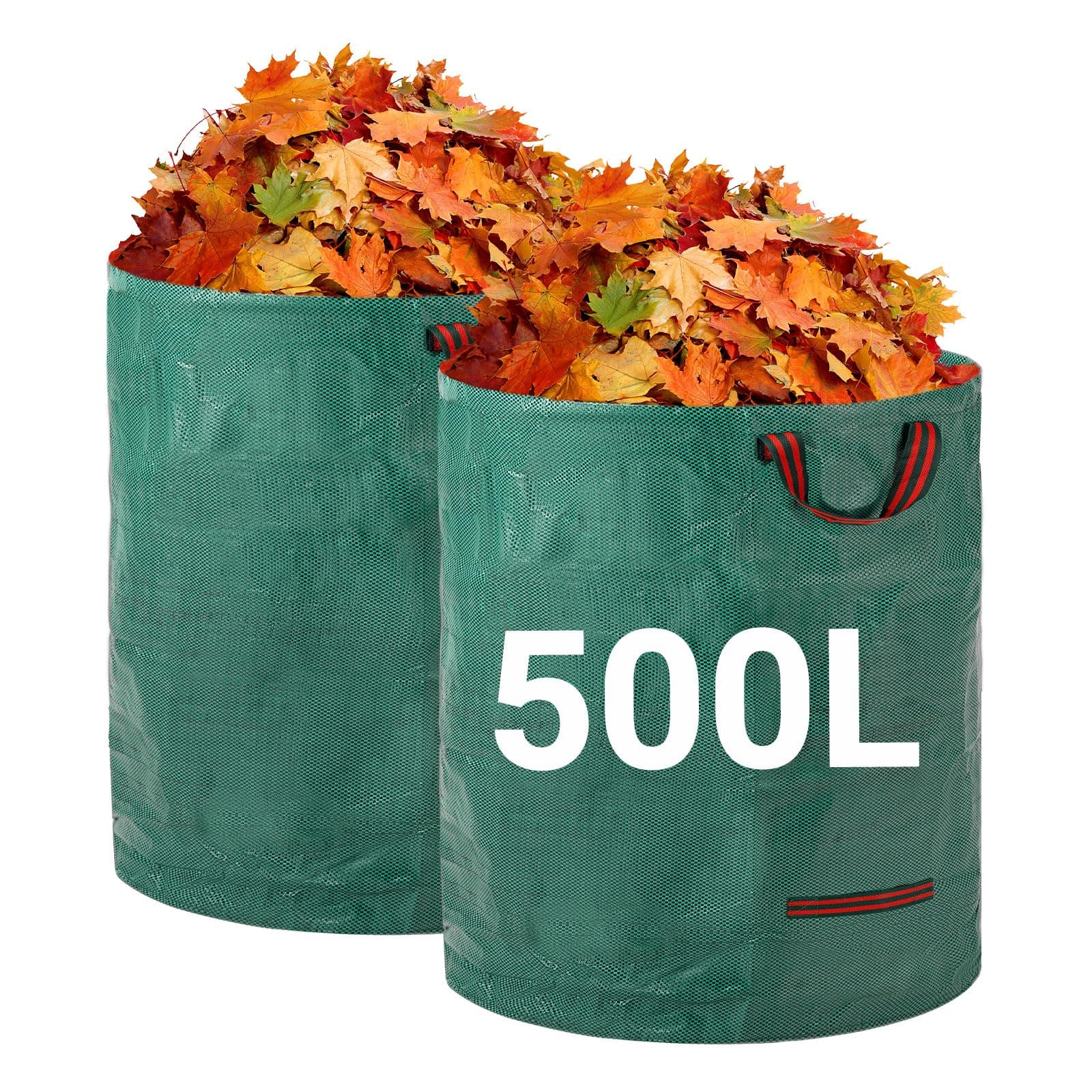 Velway Gartensack 2x500L Gartenabfallsack Laubsack - Stabil Selbststehend mit 4 Griffen, Robust & Wasserdicht - Wiederverwendbar & Faltbar für Grünschnitt, Laub, Rasenschnitt, Gartenabfälle 500l-2pack