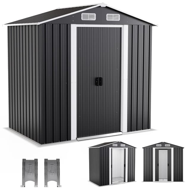 ONBEST Premium Metall Gerätehaus mit Fundament & Schiebetür – Geräteschuppen Gartenhaus Metallgerätehaus in anthrazit – 3 Größen zur Wahl (2,4m2)