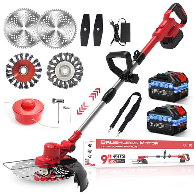 Rasentrimmer mit akku und Unkrautbürste, 21V-4.0Ah akku rasentrimmer, 4-in-1 rasentrimmer elektrisch für Makita Akku, 20000R/min Rasentrimmer, 1-45CM Teleslopstiel,für Rasen Garten Beschneiden Rot