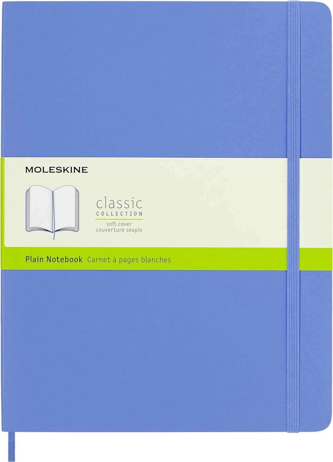 Moleskine - Klassisches Notizbuch, Notizbuch mit weißen Seiten, Weicher Einband und elastischer Verschluss, Größe XL 19 x 25 cm, Farbe Hortensienblau, 192 Seiten