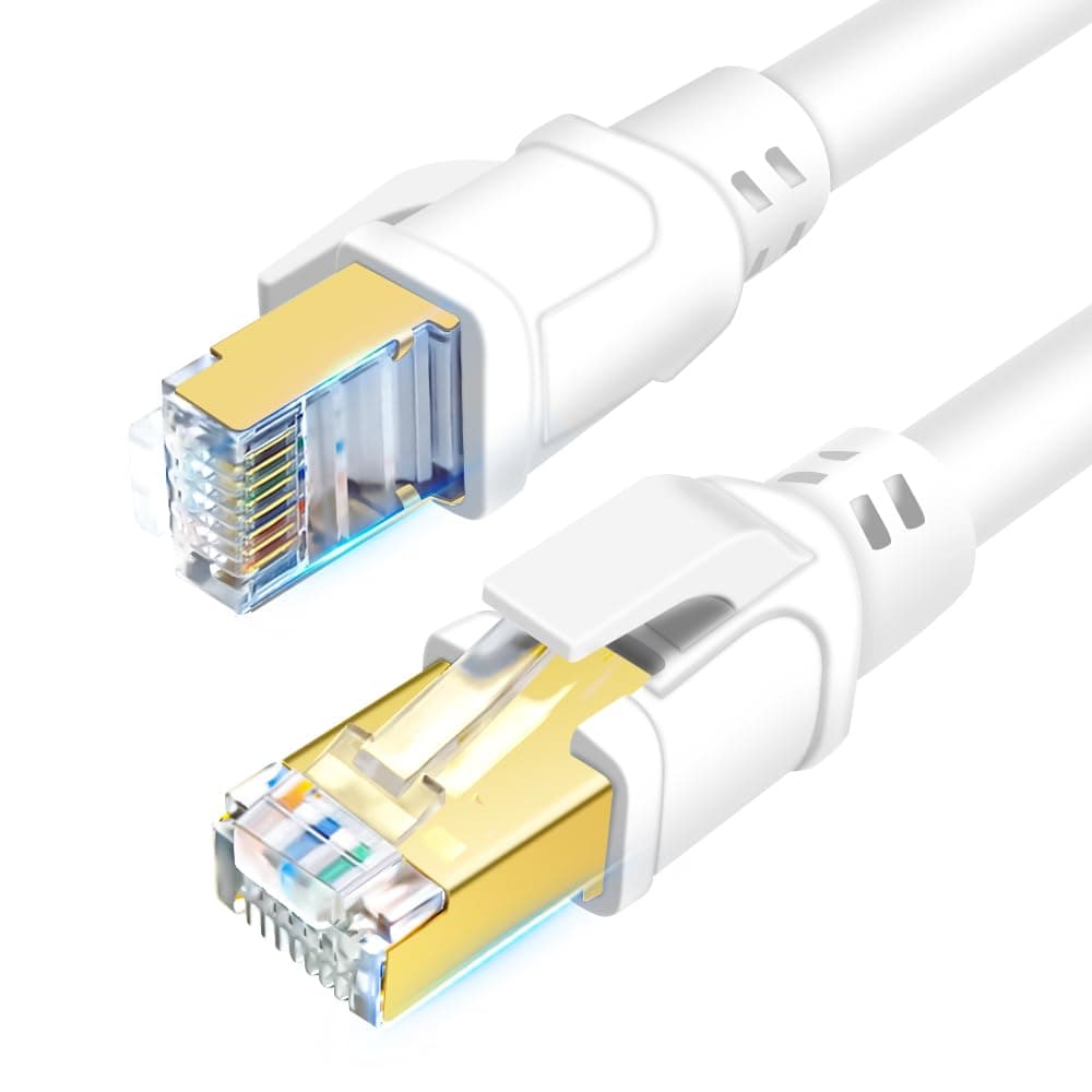DDMALL CAT8 Ethernet Kabel 15m, Hochgeschwindigkeit SFTP Netzwerkkabel 40Gbps 2000MHz Internet LAN Kabel mit Vergoldetem RJ45 für Router, Modem, Gaming (15 Meter, weiß) 15m weiß 1
