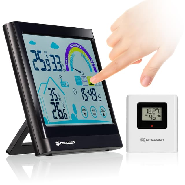 Bresser 7007402 Touchscreen Wetterstation Funk- Thermo-/Hygrometer mit Lüftungsempfehlung, Schwarz Single