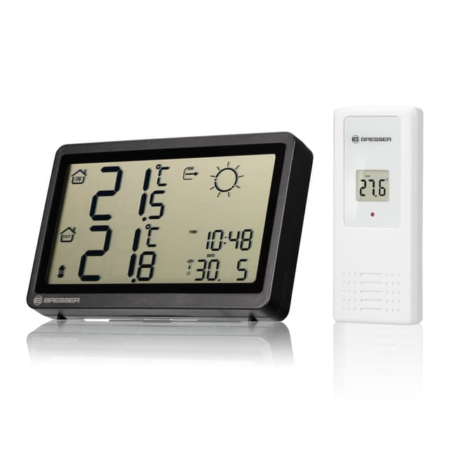 Bresser Funkwetterstation Meteo Temp HZ Schwarz - Mit präziser Innen- und Außentemperaturmessung und Wettervorhersage