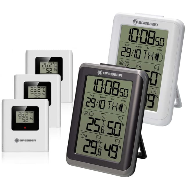Bresser 7000013 Wetterstation Thermometer Hygrometer ClimaTemp IO 2er Set in weiß und schwarz mit 3 Außensensoren Single