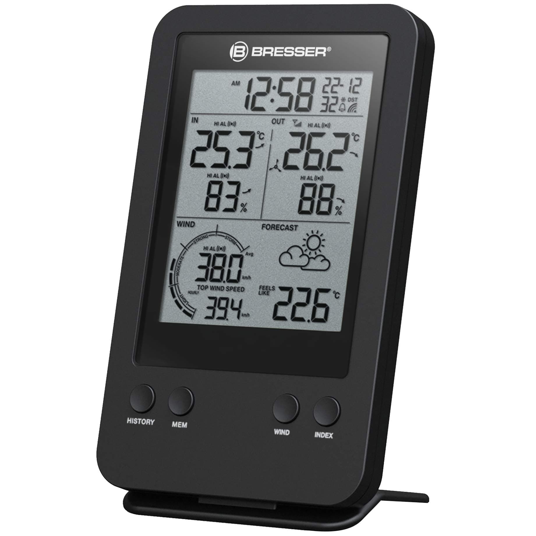 Bresser zusätzliche Basisstation für 7002531 Profi Windmesser Funk Wetterstation mit integriertem Wecker Schwarz, Basisstation