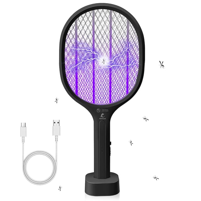 Walizard Elektrische Fliegenklatsche Fliegenfänger 2 in 1: Extra Stark 3000V Elektro Mosquito Fly Fliegen Killer Elektrischer Fliegenfalle Schläger Mücken Moskito Insekten Zapper USB Aufladbar Schwarz PRO
