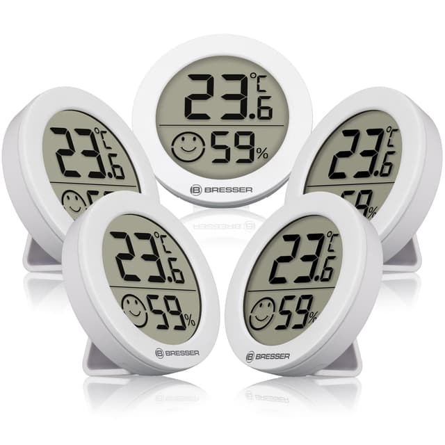 Bresser Thermo-/Hygrometer Smile 5er-Set, Raumklima Klimamessgerät, Temperaturmesser Innen, Luftfeuchtigkeitsanzeige, Schimmel Vorbeugung, Komfortindikator Klima