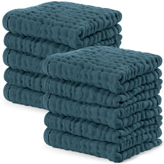 Baby-Waschlappen, Musselin-Baumwoll-Babyhandtücher, groß, 25,4 x 25,4 cm, weich auf empfindlicher Haut, saugfähig, für Jungen und Mädchen, Baby, Kleinkind, Essentials, Duschgeschenk (Farn, 10 Stück) Neptun 10-Pack 10"X10"