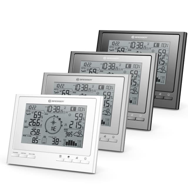 Bresser zusätzliche Basisstation für 7003100 ClimateScout Wetter-Center 7-in-1 Funk Wetterstation mit Farbdisplay und integriertem Wecker, Silber