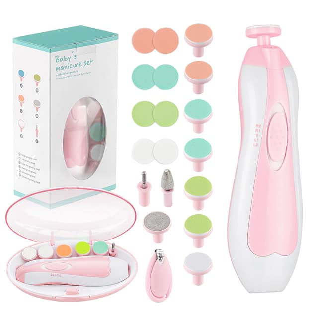 Zooawa Baby Nagelknipser 20 in 1, Elektrischer Baby Nageltrimmer, Nagelfeilen Set mit 12 Ersatzpads, Pflegeset für Neugeborene Säuglinge Kleinkinder Erwachsene, Zehen Fingernägel Pflege, Rosa