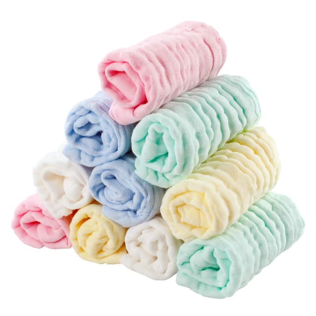 EXTSUD Baby Waschlappen, 10er Musselin Spucktücher Baby 25x25cm Mulltücher Baumwolle Moltontücher Handtücher Weiche Gesichtstücher Neugeborene Baby Wipes(Farbig)