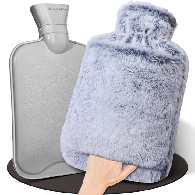 HAOCEE Wärmflasche mit Bezug, 2L Wärmeflasche Groß Flauschig,Wärmflaschen mit Känguru-Tasche,Auslaufsicher und Getestet, Wärmflasche lange warm, Bettflasche(Dunkelblau)