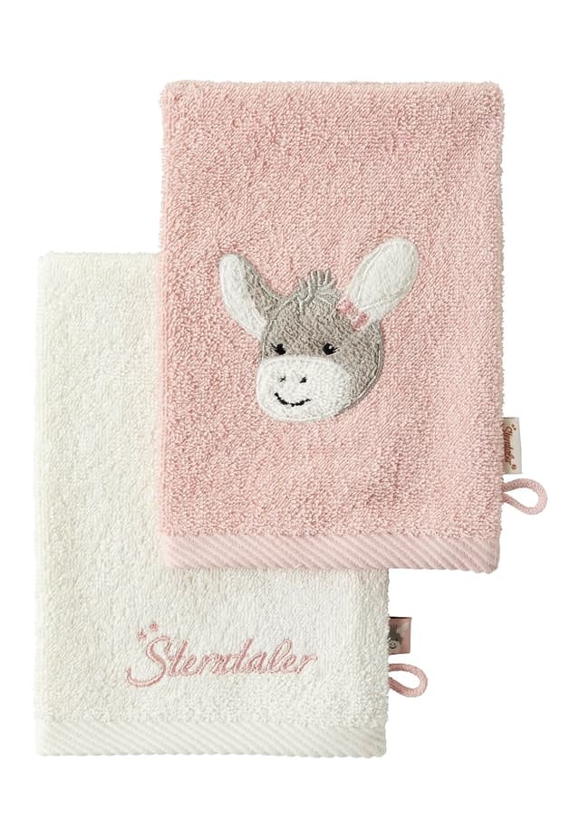 Sterntaler 2er Waschhandschuhe Esel Emmi Girl flora rose uni mit Stickerei und Logo Schriftzug zartrosa Einheitsgröße
