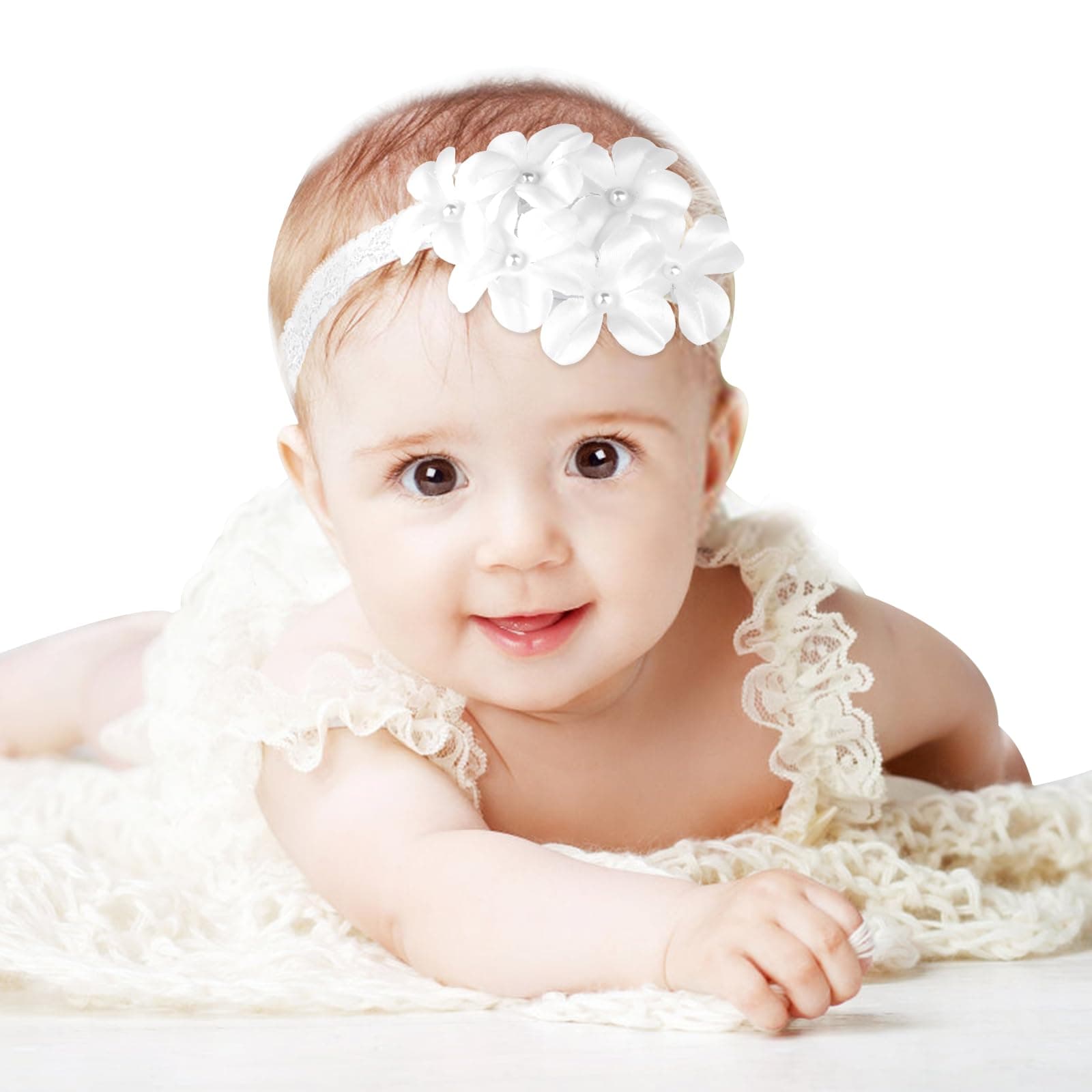 Funtery Baby Mädchen Stirnbänder Blume elastisches Haarband Haarschmuck Weiß Dehnbare Stirnband Weiche Neugeborene Kleinkind Haarschmuck Haarband Babygeschenke für Neugeborene
