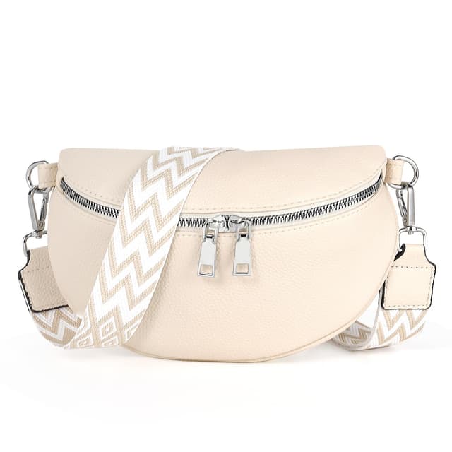 TANTOMI Umhängetasche Damen Bauchtasche Damen PU Leder, Crossbody Bag Damen Breiter Gurt, Damen-Umhängetaschen Bauchtasche Damen Stylisch, Gürteltasche Damen Elegante Perlweiss